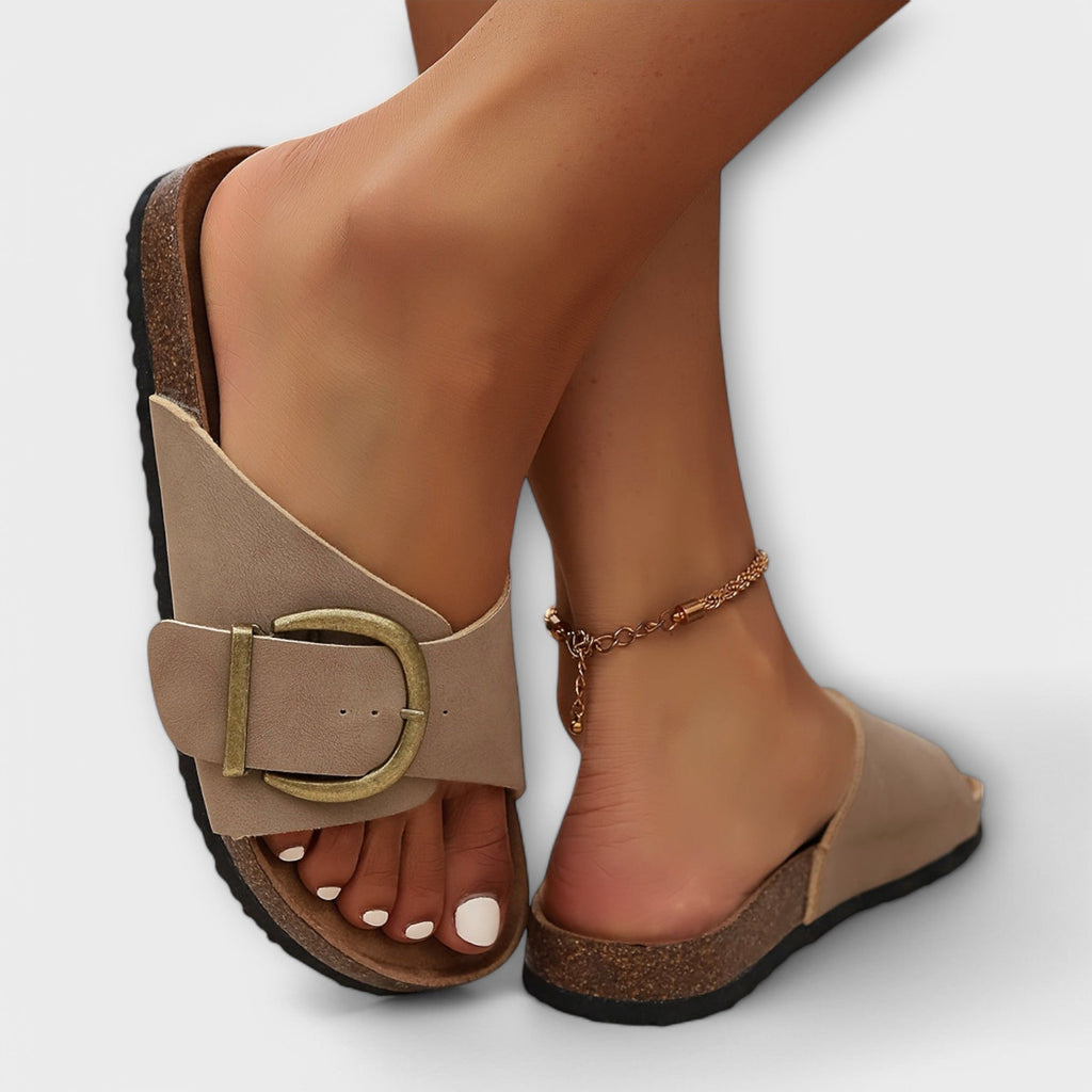 Manuela - Sandalias de corcho para mujer con diseño de correas con hebilla