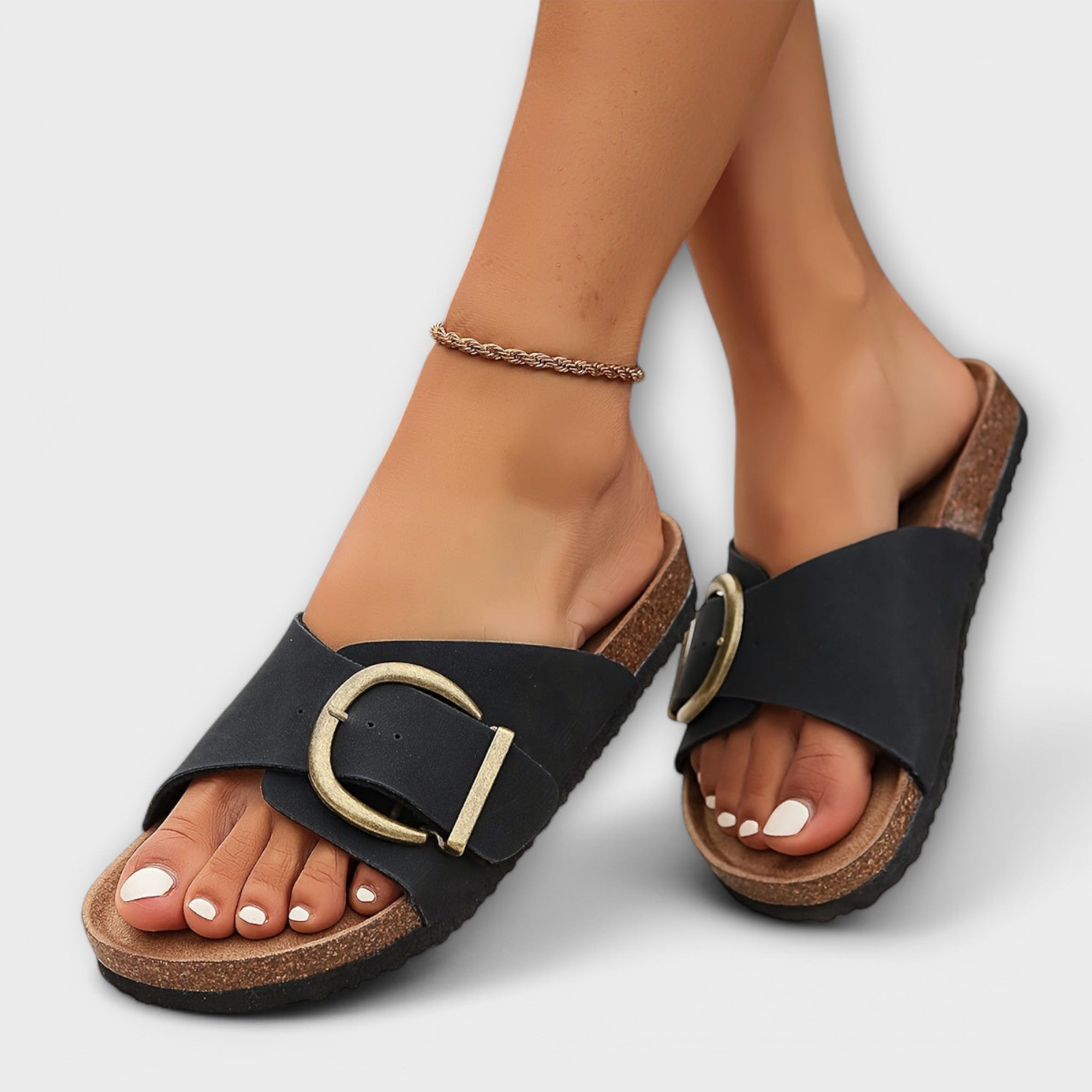 Manuela - Sandalias de corcho para mujer con diseño de correas con hebilla