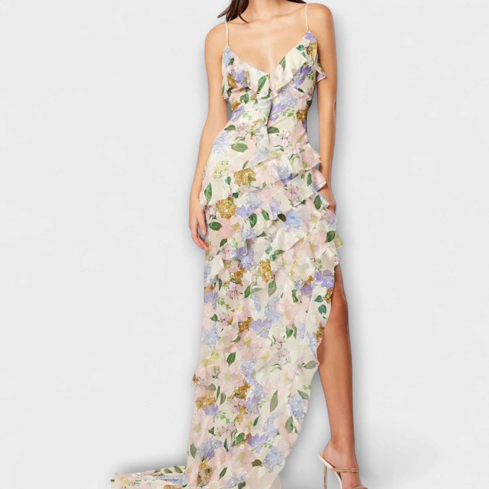 Indara - vestido de volantes con estampado en los tirantes