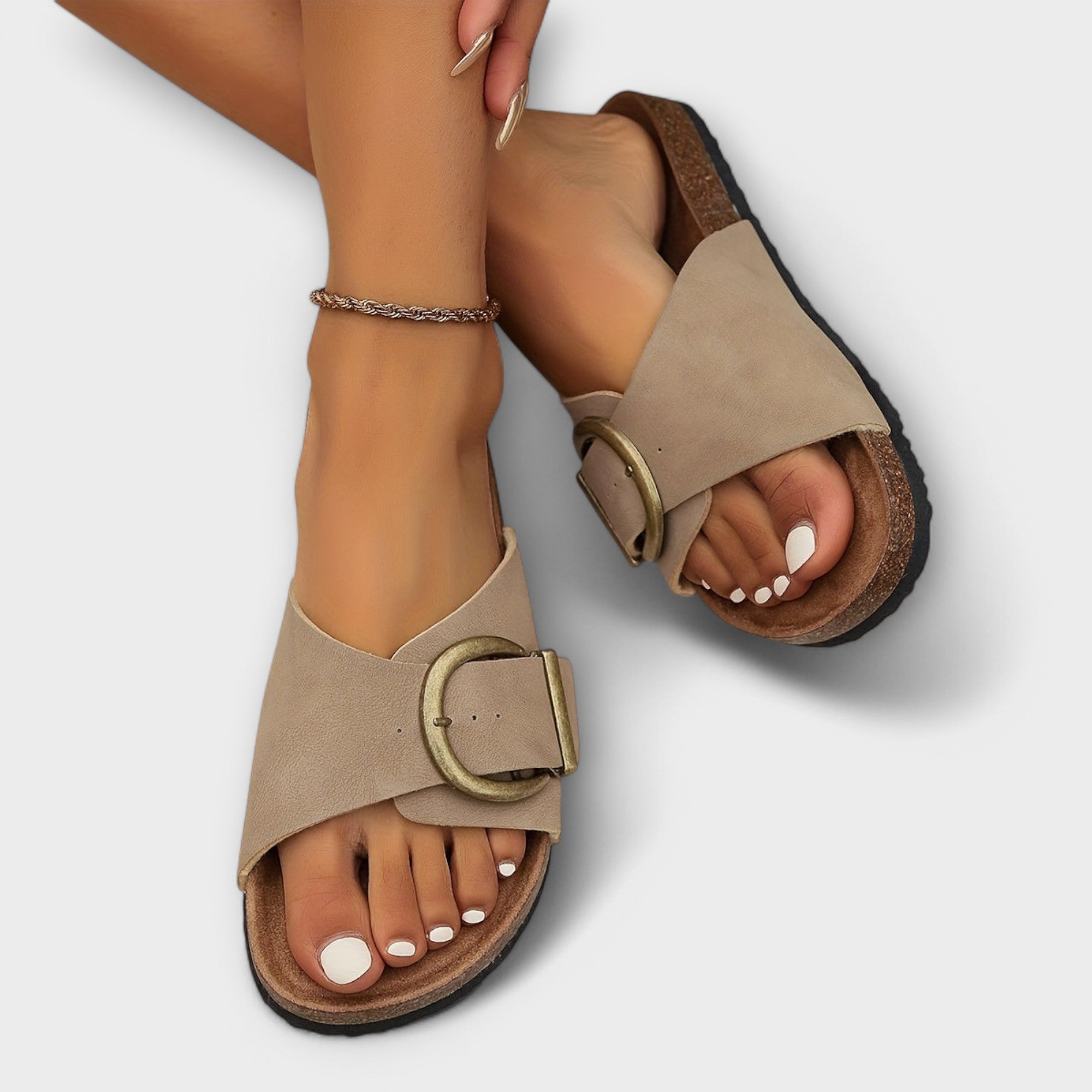 Manuela - Sandalias de corcho para mujer con diseño de correas con hebilla