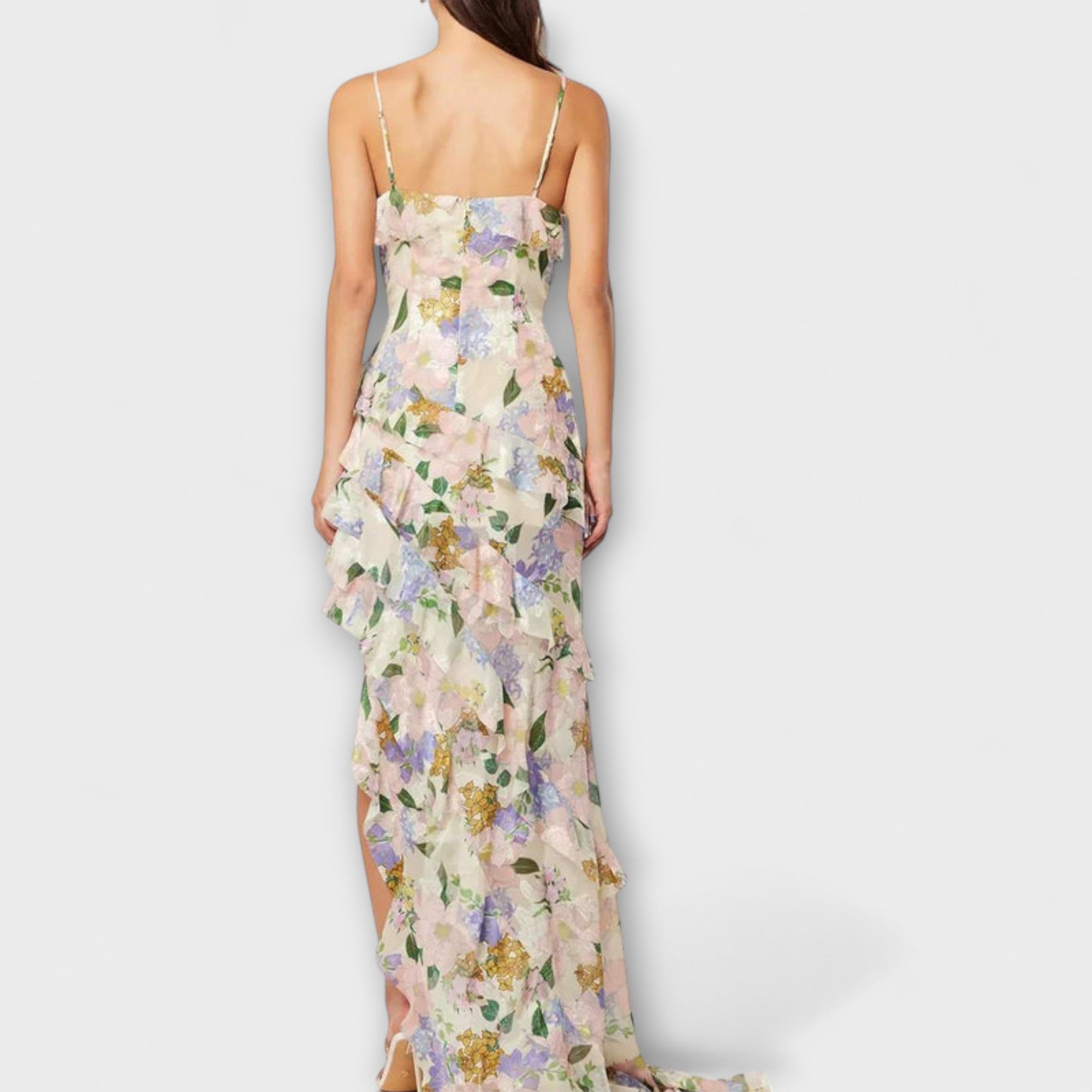 Indara - vestido de volantes con estampado en los tirantes