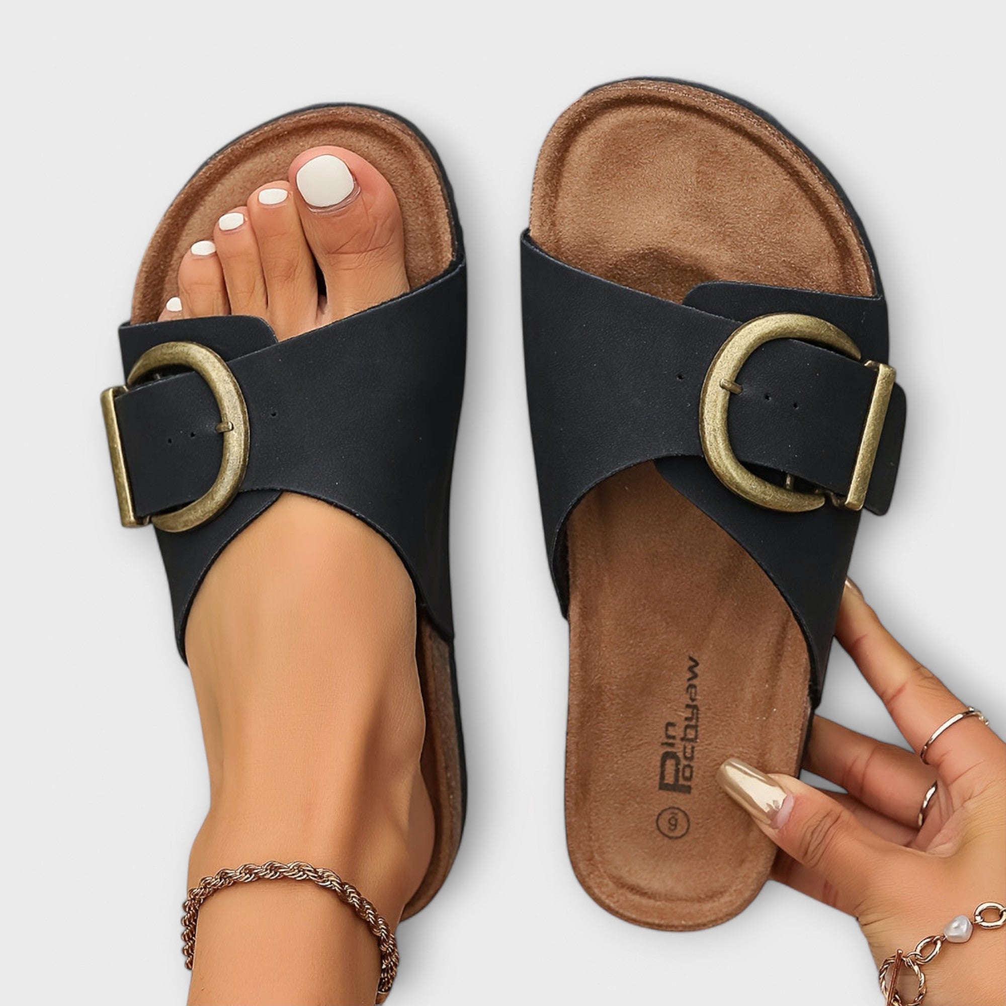 Manuela - Sandalias de corcho para mujer con diseño de correas con hebilla