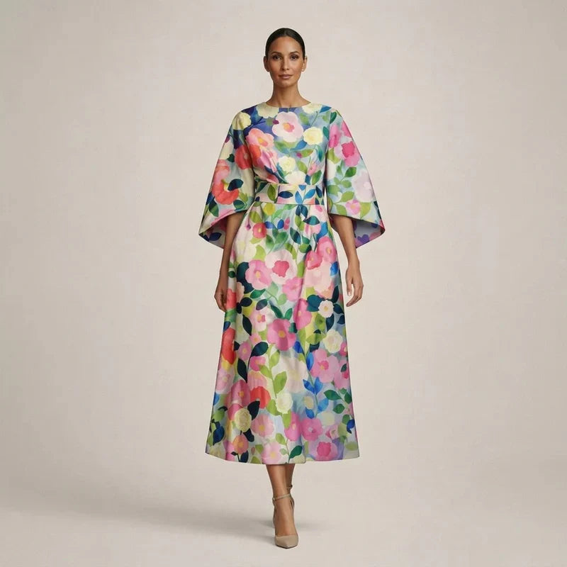 Carla™ | Vestido midi floral con cintura entallada y elegancia etérea