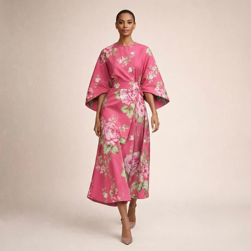 Carla™ | Vestido midi floral con cintura entallada y elegancia etérea