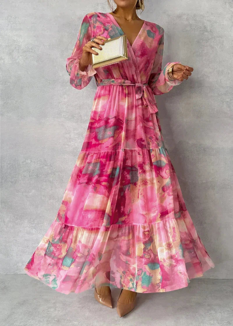 Zoe™ | Vestido envolvente floral vibrante con silueta en capas favorecedora