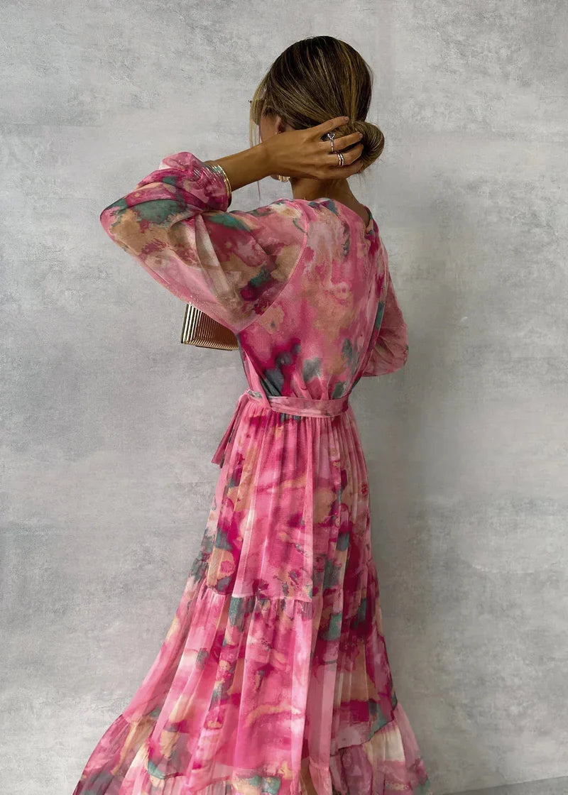 Zoe™ | Vestido envolvente floral vibrante con silueta en capas favorecedora