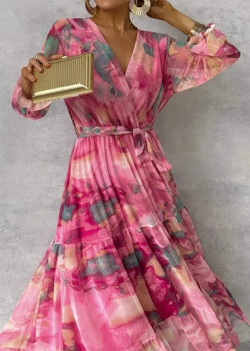Zoe™ | Vestido envolvente floral vibrante con silueta en capas favorecedora