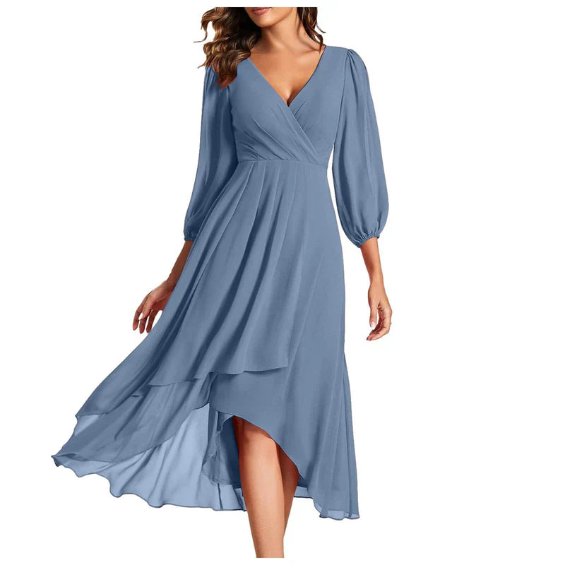 Victorina™ | Vestido elegante con dobladillo asimétrico y mangas fluidas. Un look refinado para cualquier ocasión